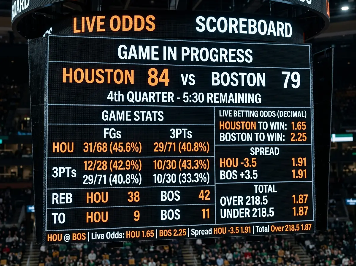 Digital display showing NBA basketball betting odds in decimal format