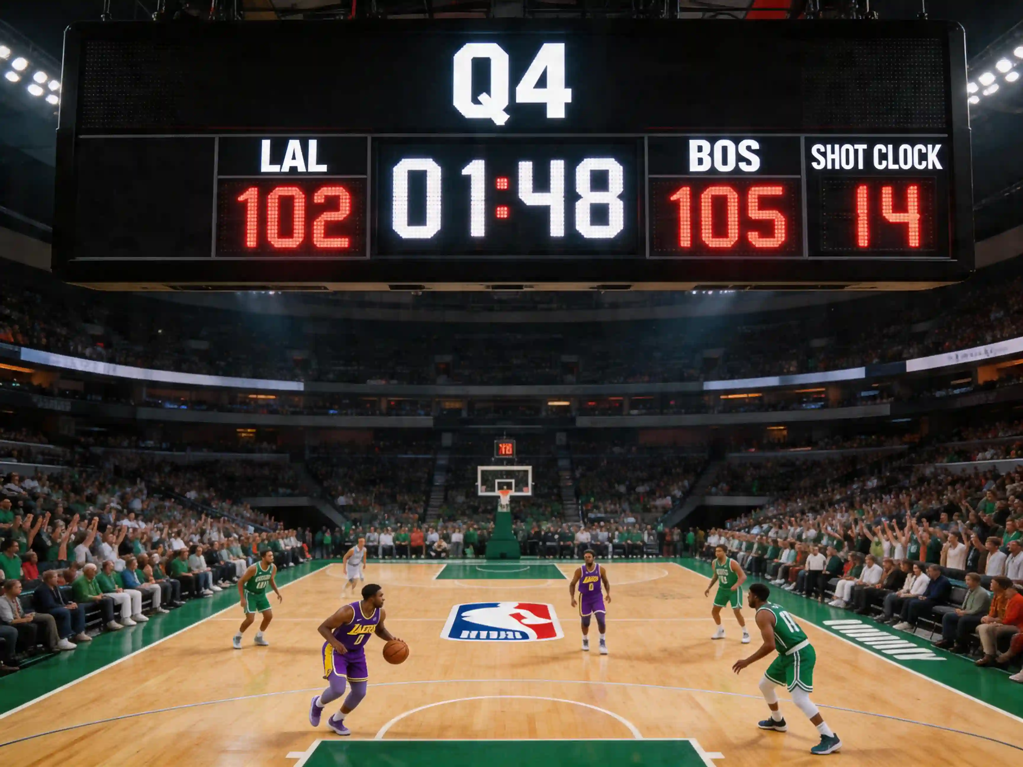 NBA game clock showing fourth quarter with players in action