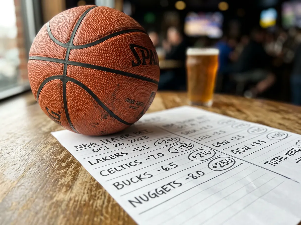 Basketball next to betting slip showing adjusted point spread numbers