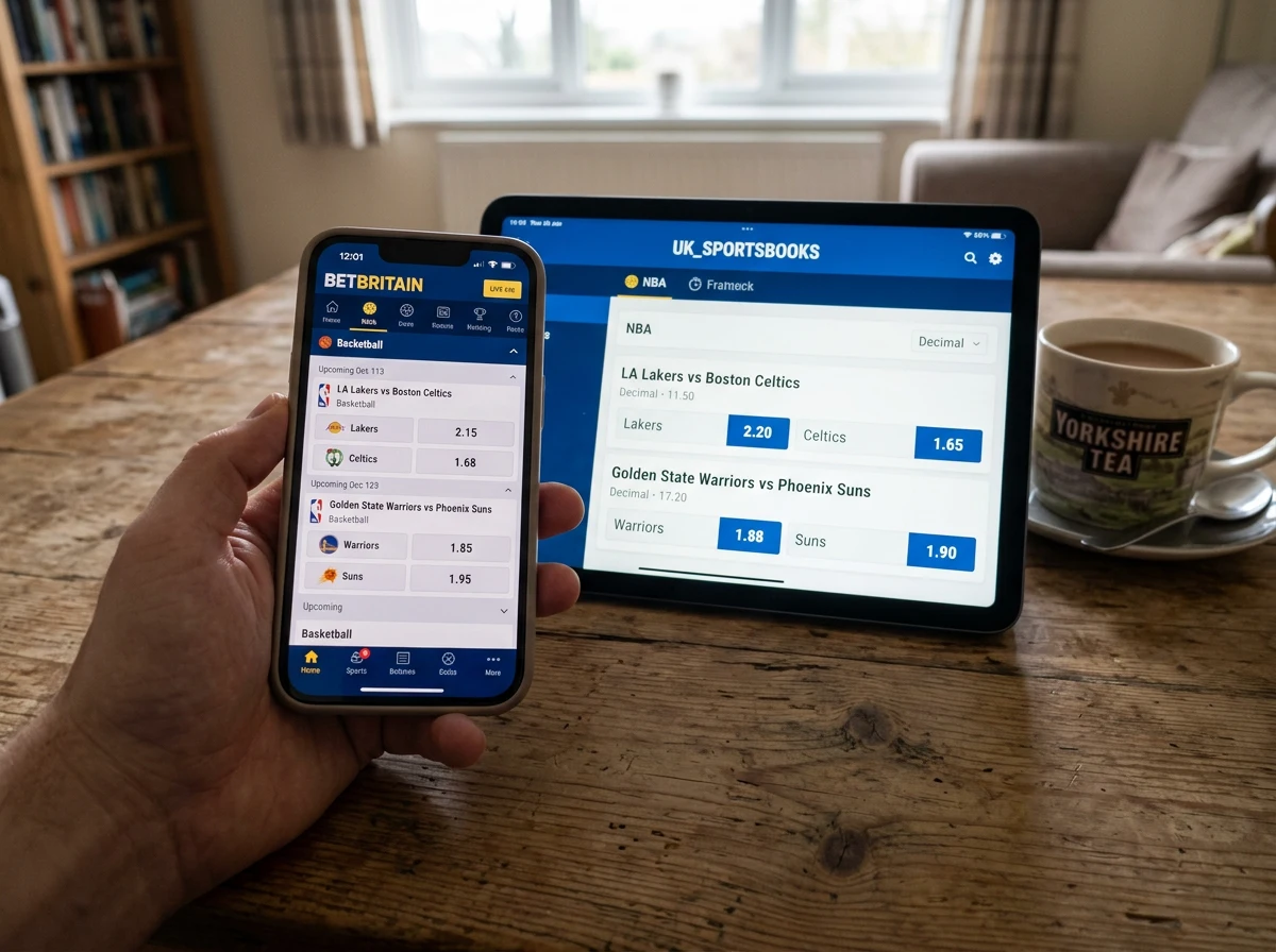 Multiple UK bookmaker apps displaying NBA betting odds for comparison